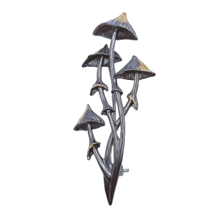 Брошь «Грибы Поганочки» из серебра с позолотой