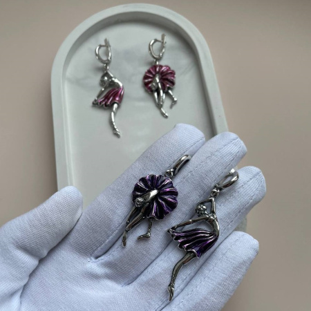Серьги из серебра с эмалью «Балерина»