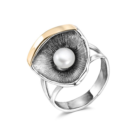 Серебряное кольцо с жемчугом и золотом