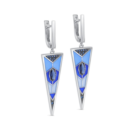 Серьги из серебра с холодной эмалью и фианитами