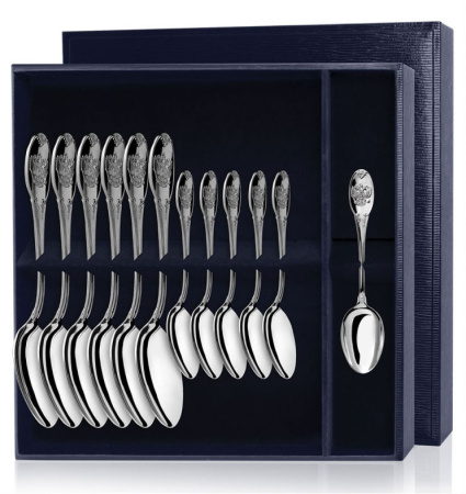 Серебряный набор «Единство» 12 предметов столовые и чайные ложки