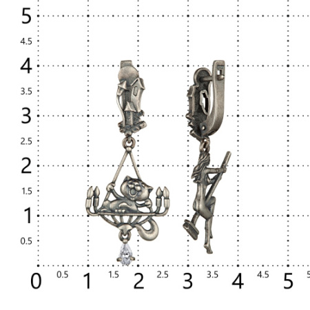 Серебряные серьги с фианитом «Маргарита и Бегемот»