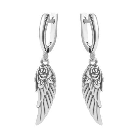 Серьги женские из серебра 925 Цветы Крылья перо роза