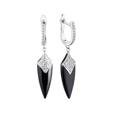Серьги из серебра с керамикой и фианитами