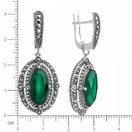 Серебряные серьги Alexandre Vassiliev с зеленым агатом и марказитами Swarovski