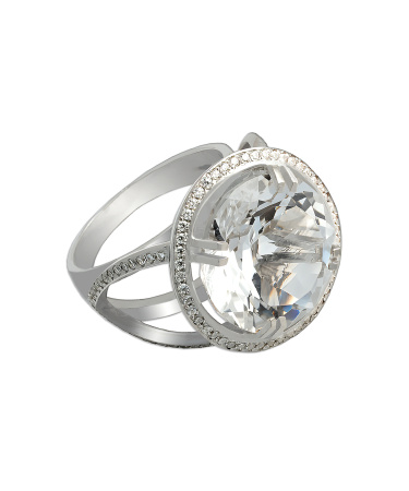 Кольцо из серебра с горным хрусталем и фианитами