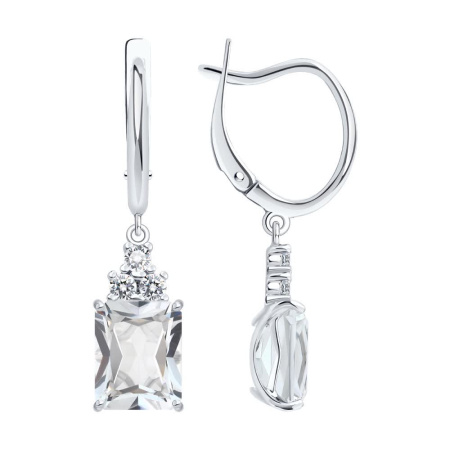 Серьги из серебра с горным хрусталем и фианитами