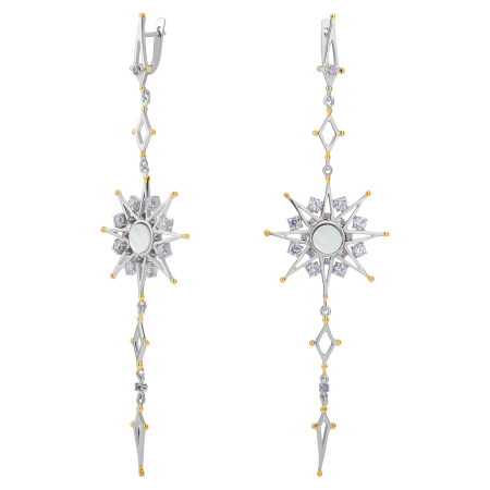 Серебряные серьги с перламутром и фианитами