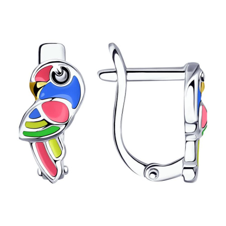 Детские серебряные серьги с эмалью «Попугаи»