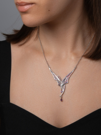 Колье из серебра « Эльфийские крылья» с витражной эмалью