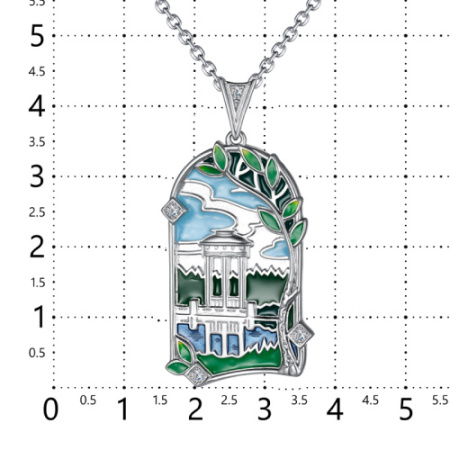 Подвеска из серебра с эмалью «Беседка на озере»