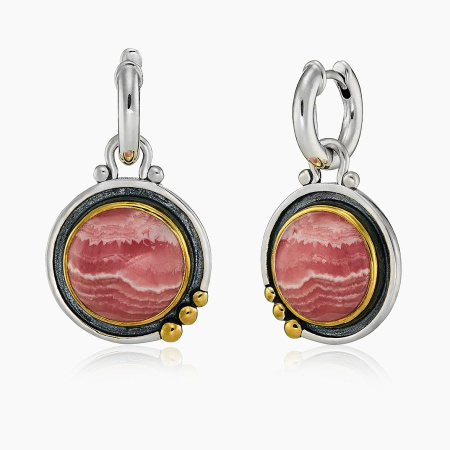 Серьги из серебра с камнем родохрозит