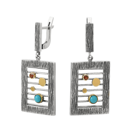 Серебряные серьги с бирюзой и гранатом