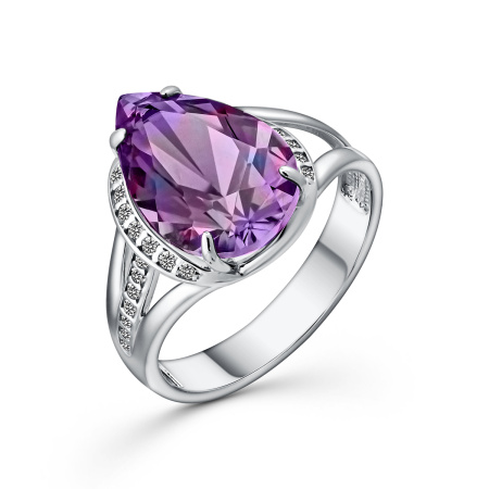 Кольцо из серебра с аметистом и фианитами