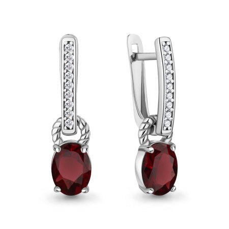 Серьги из серебра с гранатами и фианитами