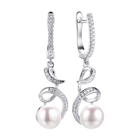 Серьги из серебра с фианитами и жемчугом