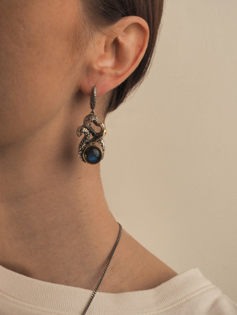 Серьги из серебра с лабрадором и позолотой