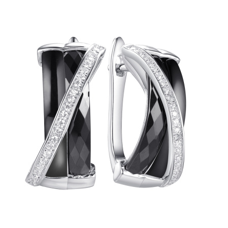 Серьги из серебра с керамикой и фианитами