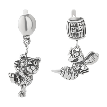 Серебряные серьги «Сластена Мишка и пчела»