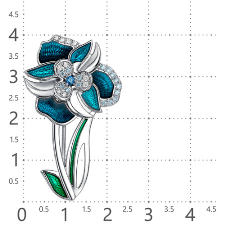 Брошь из серебра с фианитами и эмалью «Цветок»