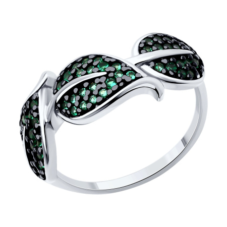 Серебряное кольцо с фианиатми «Лист»