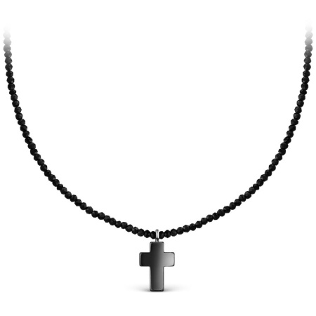 Колье из серебра с гематитом и чёрной шпинелью «Крест»