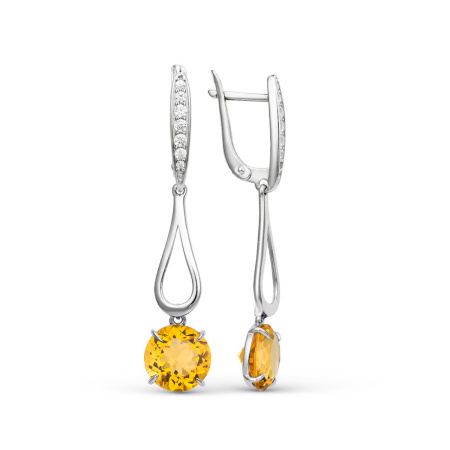 Серьги из серебра с цитрином и фианитами