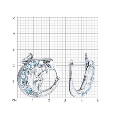 Серебряные серьги с топазами и фианитами «Ящерица»