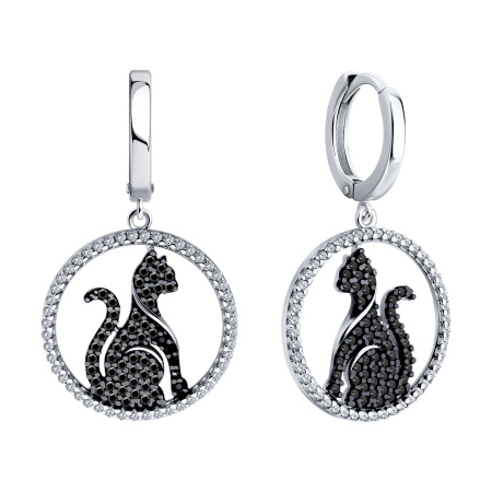 Серебряные серьги с фианитами «Кошка»