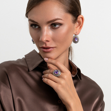 Серебряные серьги с аметистами «Сумеречный покров»