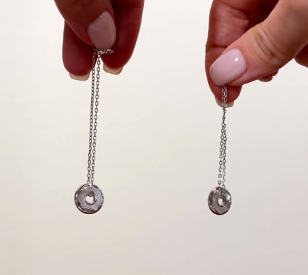 Длинные серебряные серьги «Пончики» с перламутром