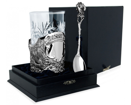 Серебряный подстаканник «Глухарь» с ложкой