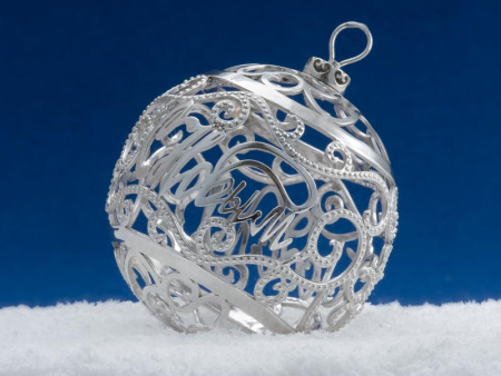 Ёлочная игрушка из серебра Шарик «с Новым Годом»