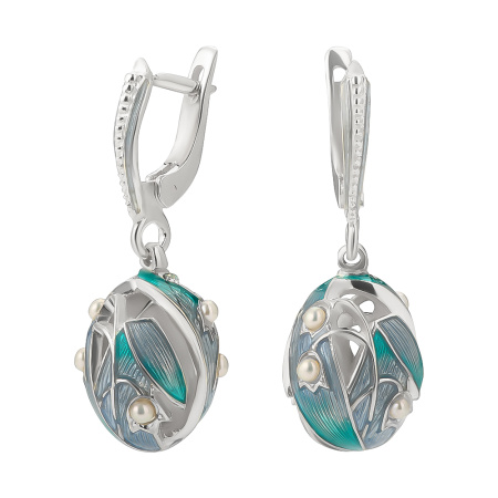 Серьги из серебра с эмалью «Ландыши»