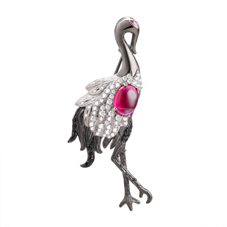 Серебряная брошь-подвеска «Аист»