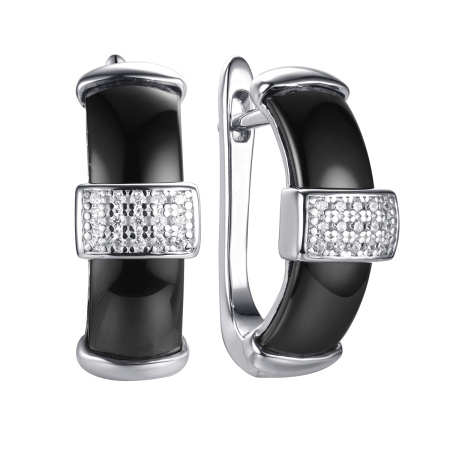 Серьги из серебра с фианитами и керамикой