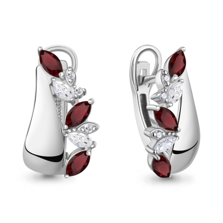 Серебряные серьги с гранатми и фианитами