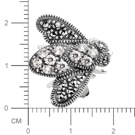 Серебряная брошь «Мушка» с марказитами Swarovski и фианитами