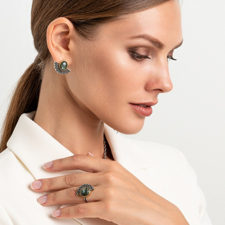 Серебряные серьги «Серафинитовый Веер»