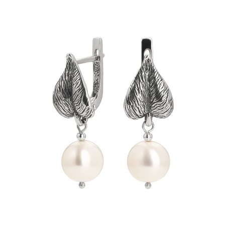 Серьги серебряные «Лепесток» с жемчугом, агатом или аметистом