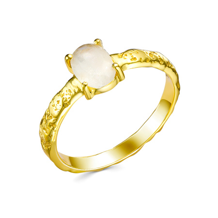 Кольцо из серебра с лунным камнем в позолоте