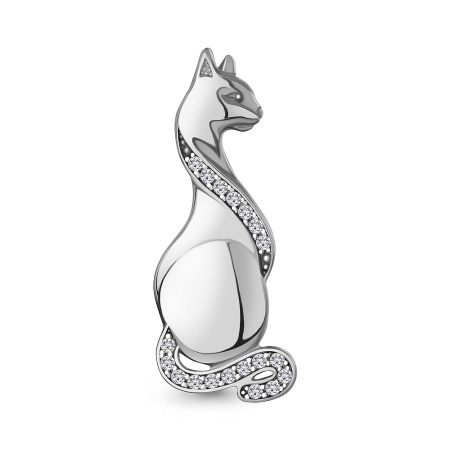 Серебряная брошь с фианитами «Кошка»