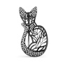 Серебряная брошь «Кошка» с фианитами