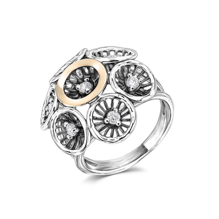 Серебряное кольцо с фианитами и золотом