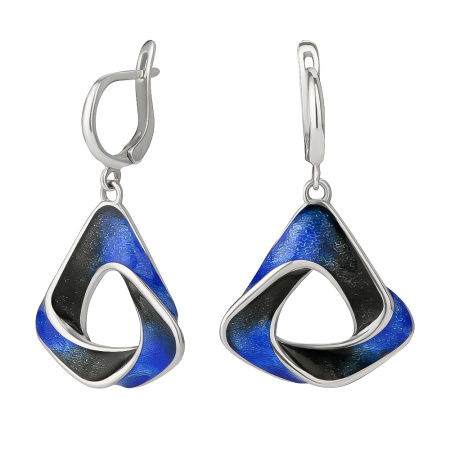 Серьги из серебра с эмалью «Лента Мебиуса» синяя