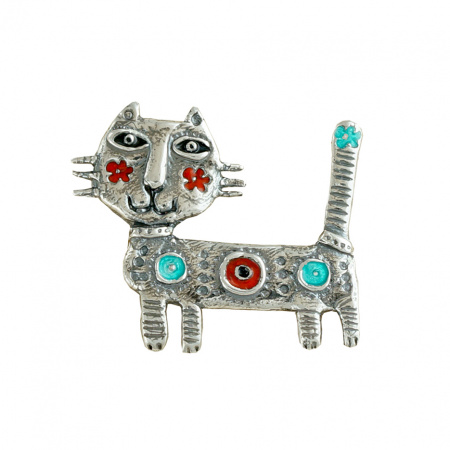 Серебряная брошь «Кот»