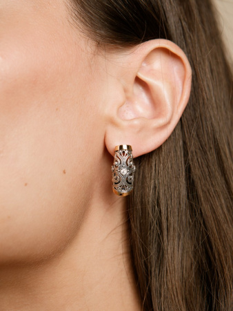 Серебряные серьги фианит и золото