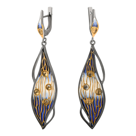 Серьги из серебра с эмалью «Перо Жар-птицы»
