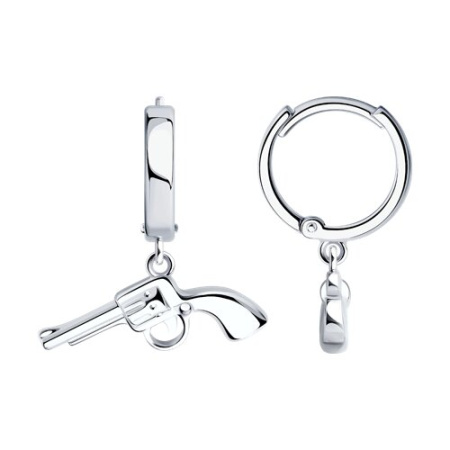 Ассиметричные серьги из серебра «Пистолет»