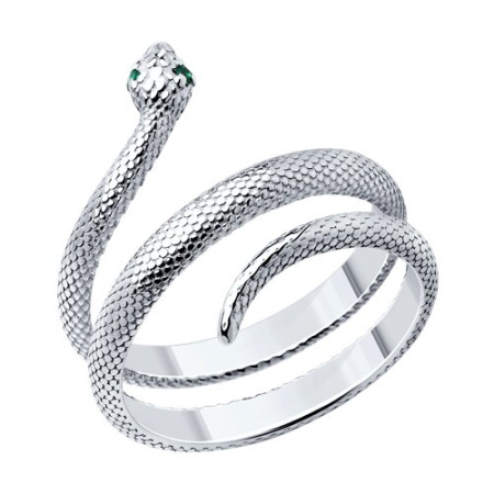Кольцо из серебра с фианитами «Змея»